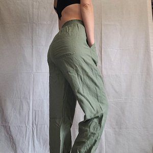 Love Tree Drawstring Elastic Cuff Linen Pants Sage Green Size M